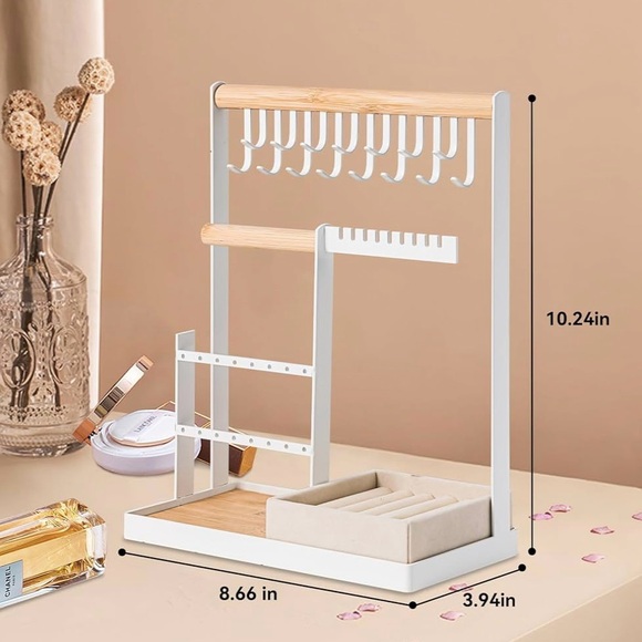 Bundle of 2 Jewelry Organizers Faux Wood and White and Silver Metal - Picture 2 of 14